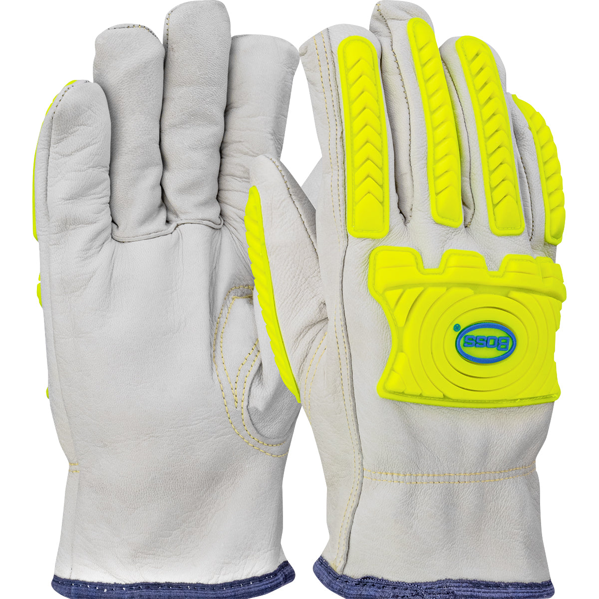 Boss Top Grain Goatskin Leather Drivers Glove with UHMWPE Blend Lining and Hi-Vis Impact Protection