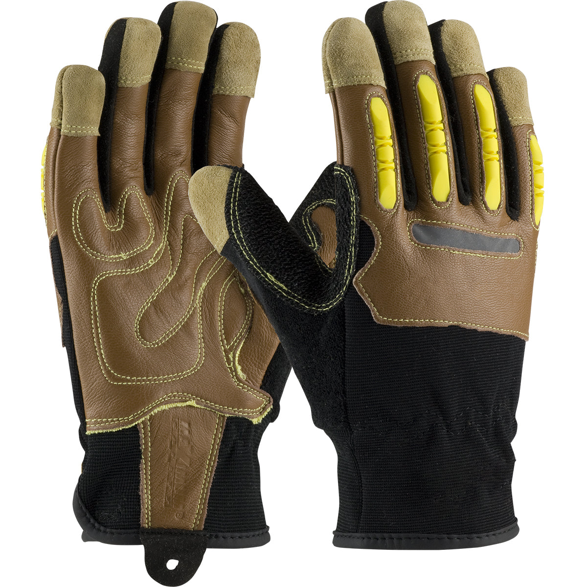 PIP Goatskin Leather Palm Glove with Leather/Fabric Back and A4 Kevlar® Blend Lining - TPR Finger Guards