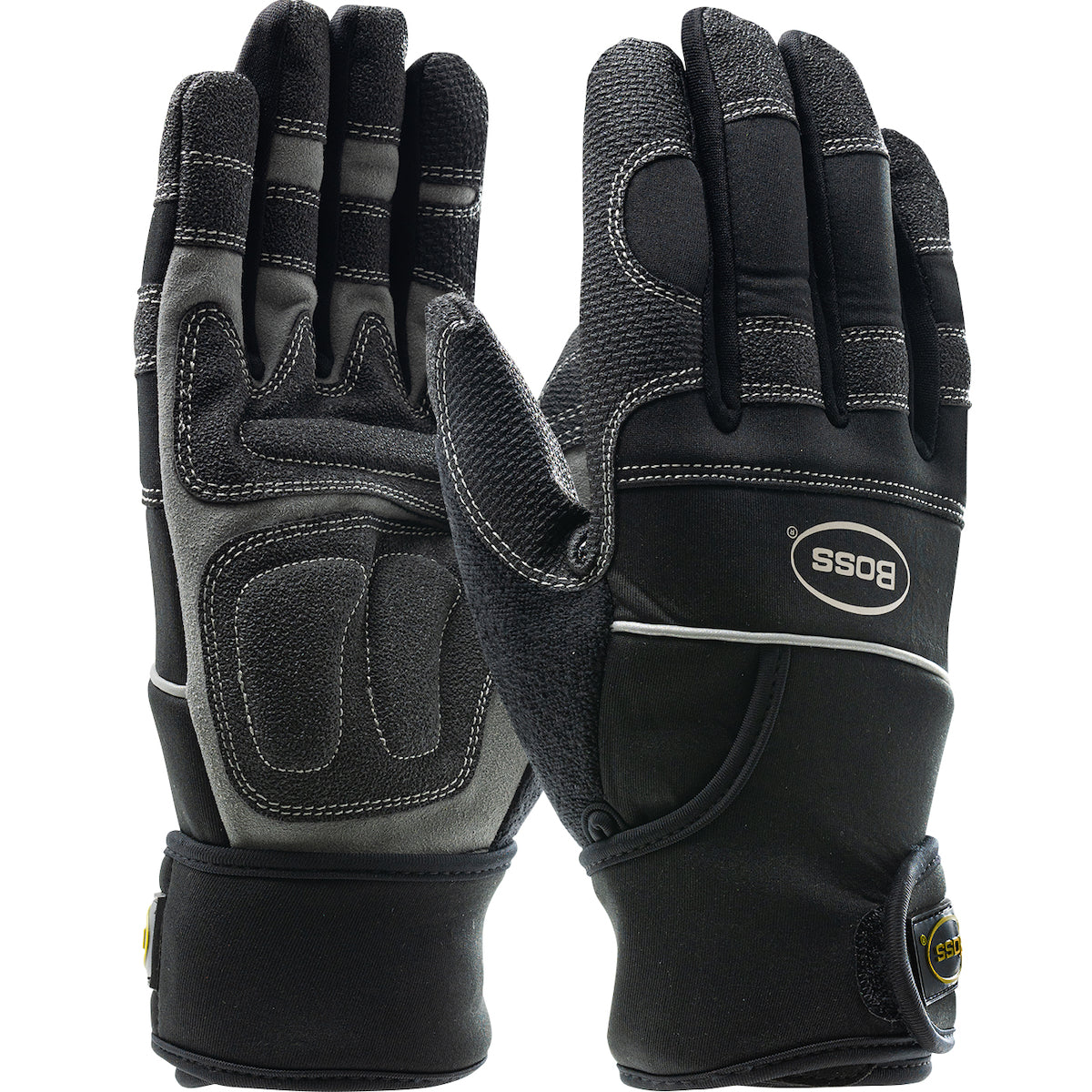 Boss Synthetic Leather Palm with PVC Sandy Grip Patches and Anti-Vibration Pads - Neoprene Wraparound Wrist