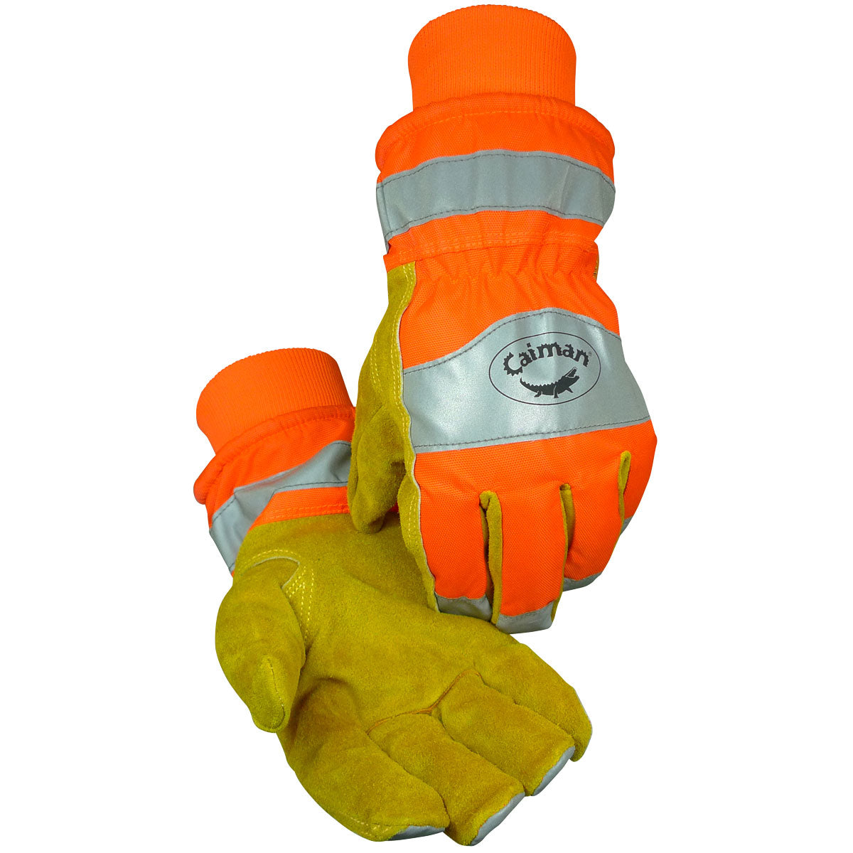 Caiman Premium Split Cowhide Leather Palm Glove with Hi-Vis Water Resistant Fabric Back - Heatrac® Insulation