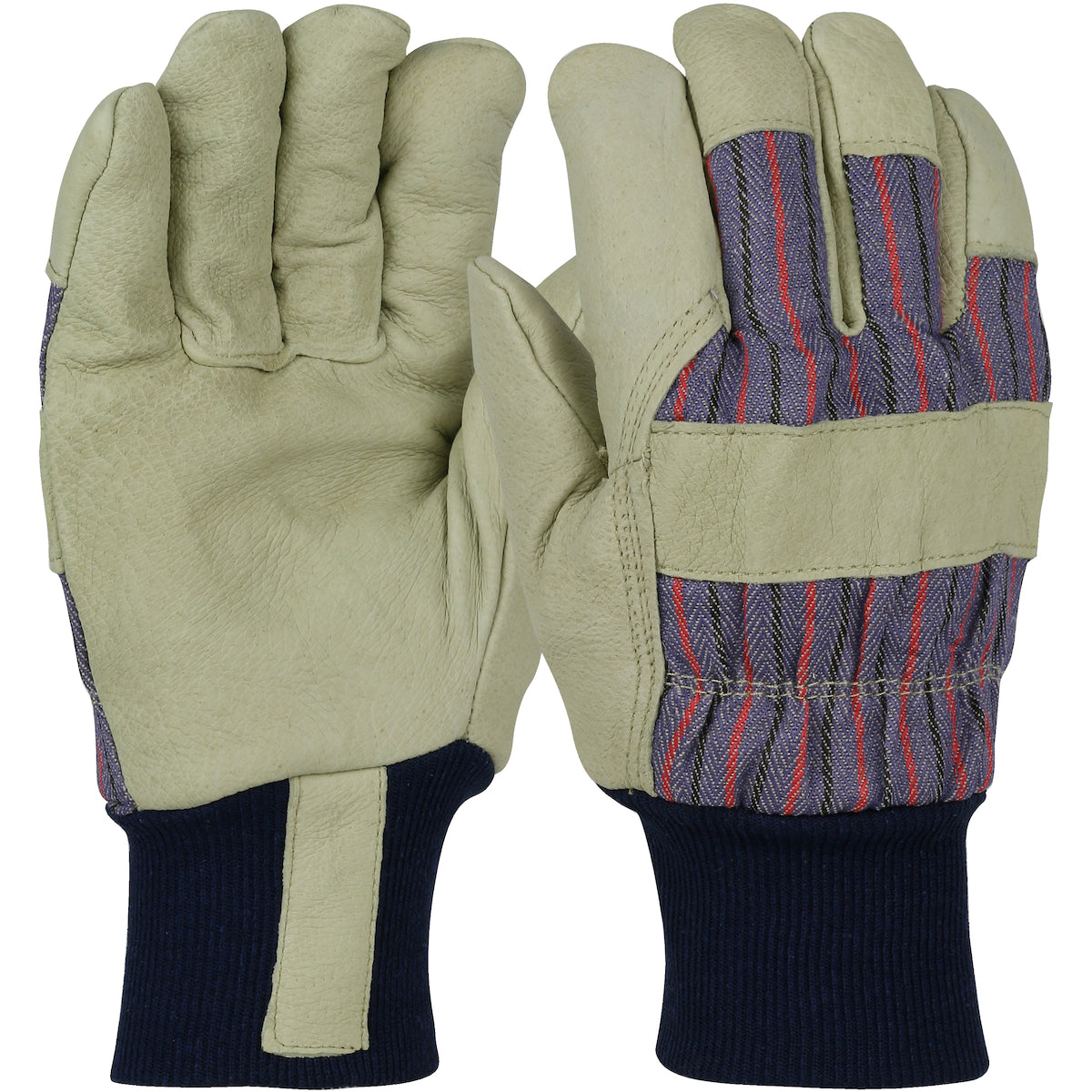 PIP Pigskin Leather Palm Glove with Fabric Back and Natural Thermal Lining - Blue Knit Wrist
