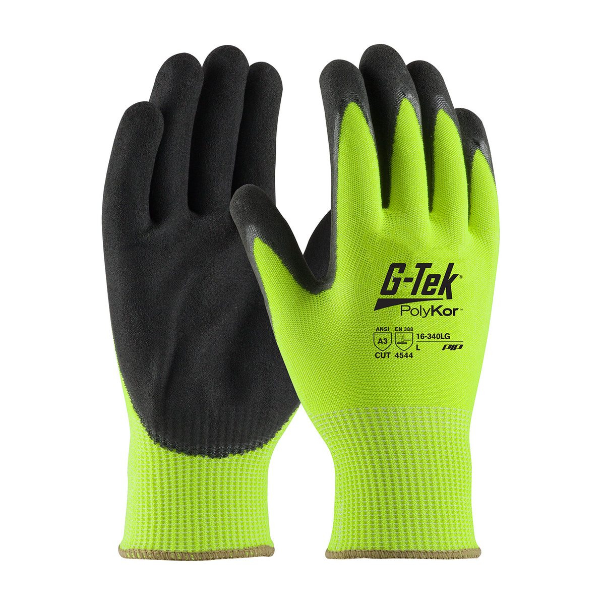 PIP Hi-Vis Seamless Knit A3 PolyKor® Blended Glove with Double-Dipped Nitrile Coated MicroSurface Grip on Palm &amp; Fingers