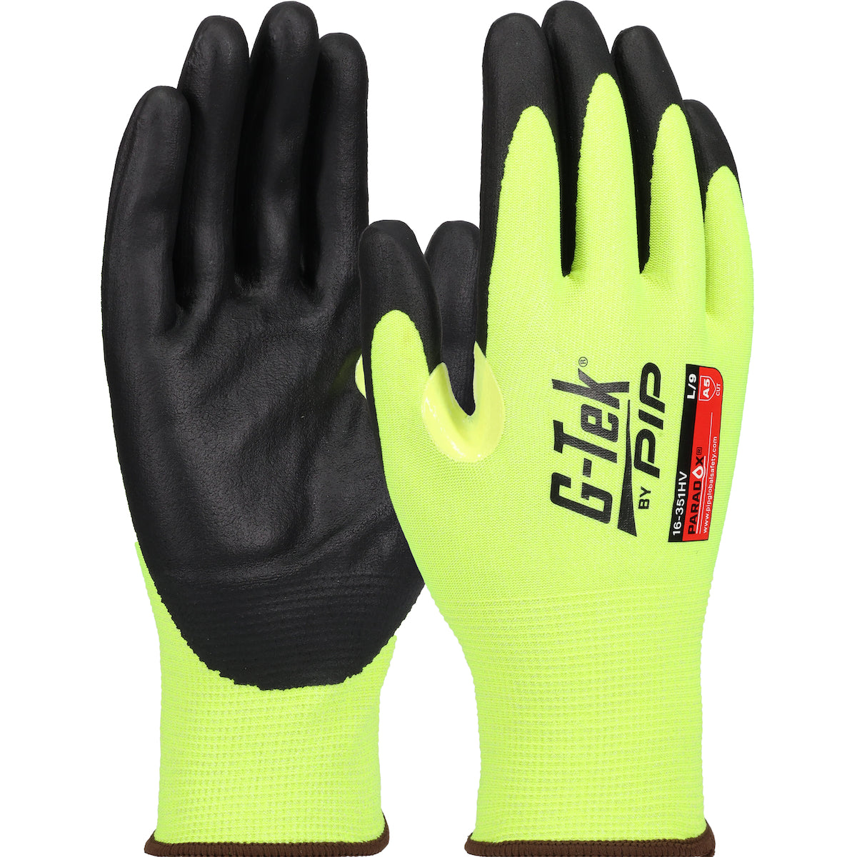 PIP Hi-Vis Seamless Knit PolyKor® Blended Glove with Foam Nitrile Coated Grip on Palm &amp; Fingers - 21 Gauge - Touchscreen