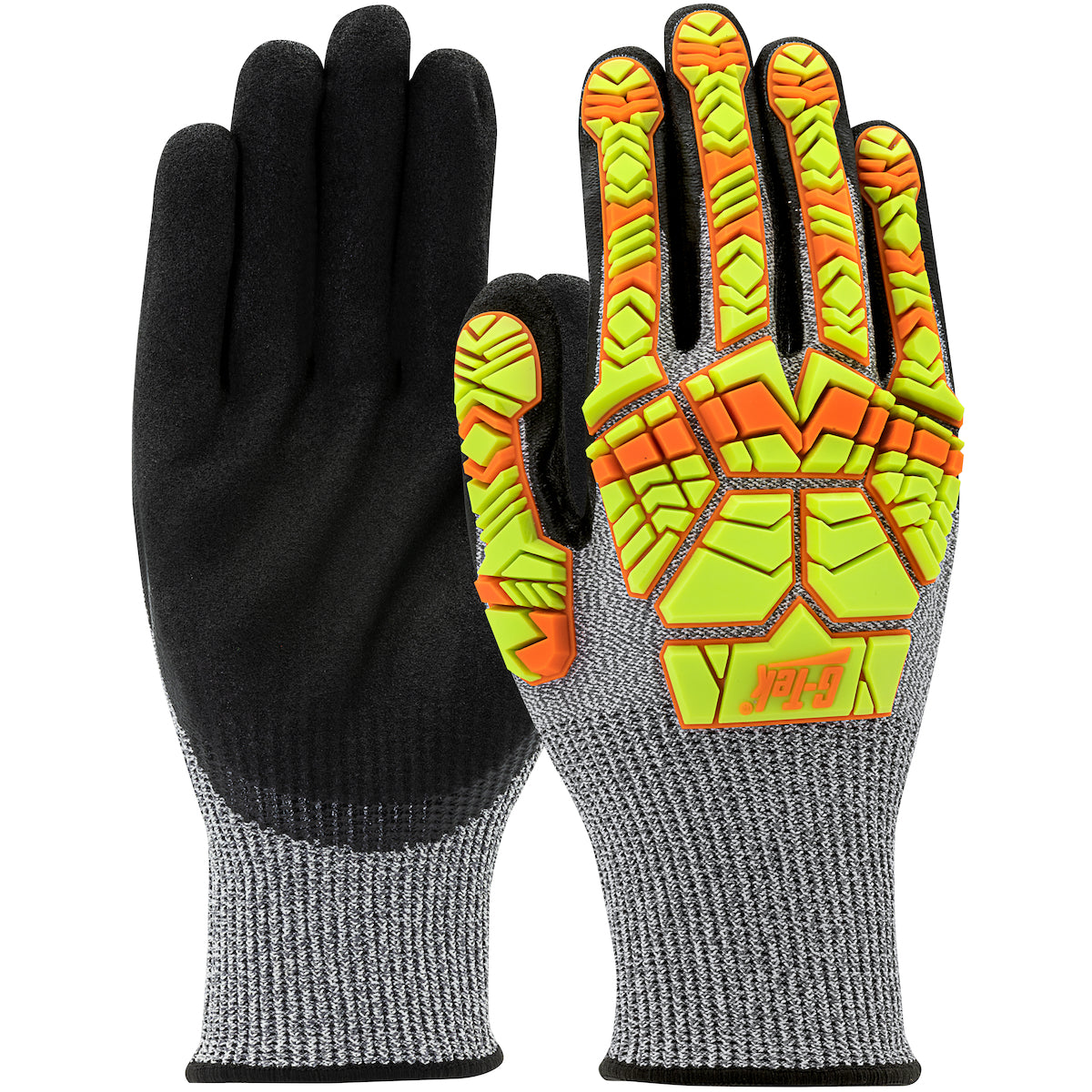 PIP Seamless Knit PolyKor® Blended Glove with Hi-Vis Impact Protection and Nitrile Double-Dip MicroSurface Grip on Palm & Fingers