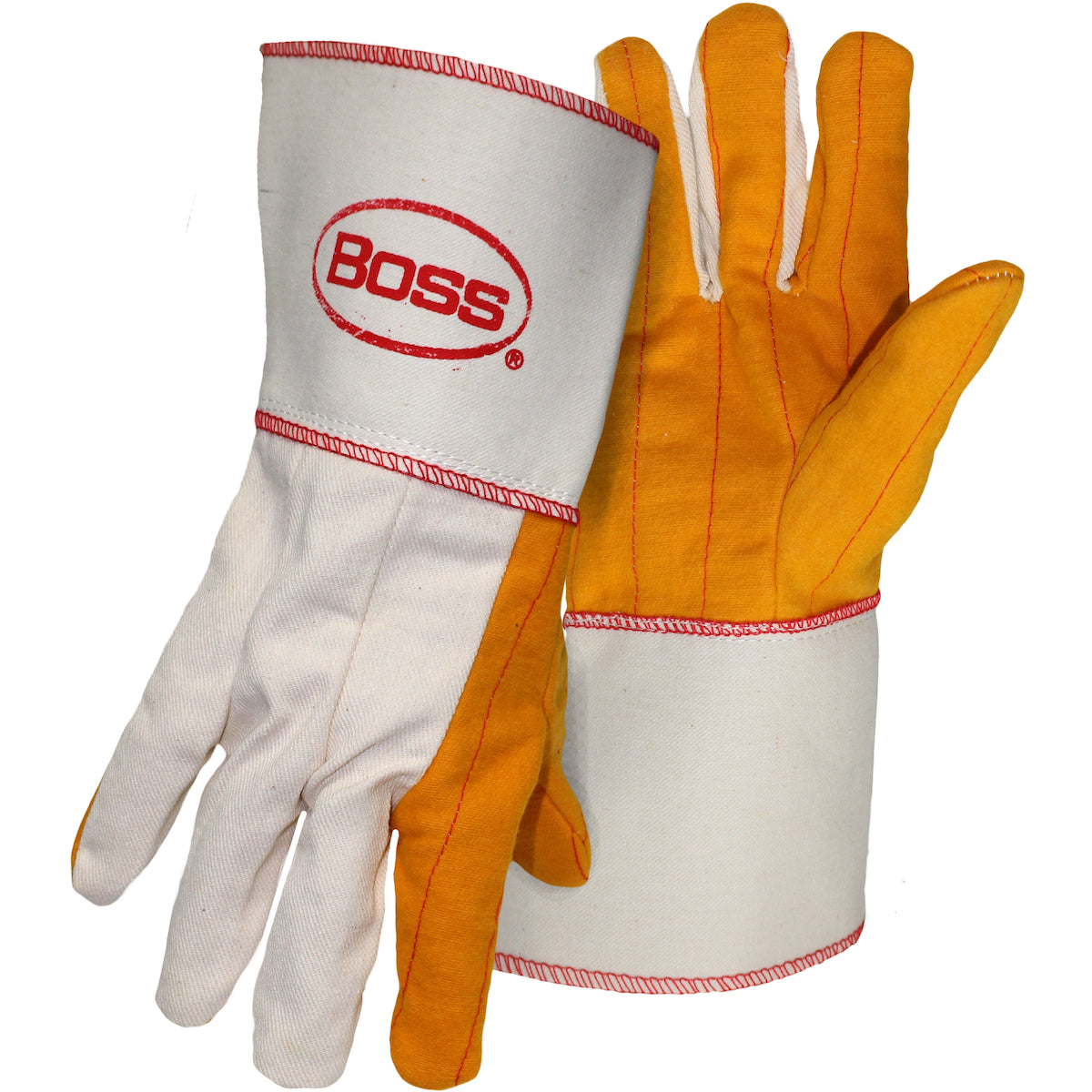 Boss Premium Grade Chore Glove with Double Layer Palm, Cotton Back and Nap-Out Finish - Plasticized Gauntlet Cuff – L