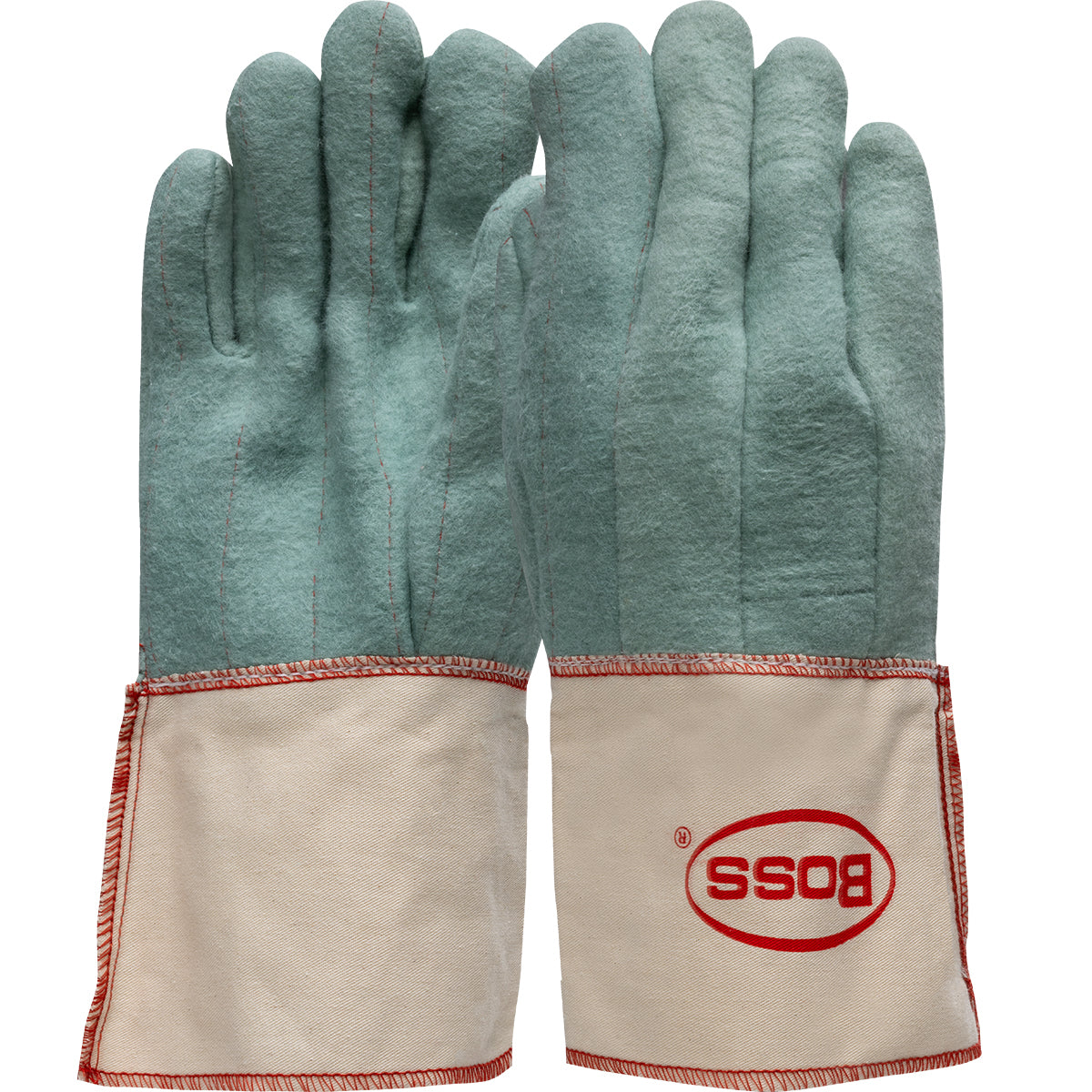 Boss 2-Ply Hot Mill Nap-Out Green W Gauntlet Cuff Straight Thumb – L