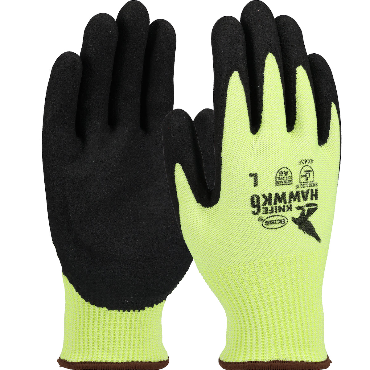 Boss Knife Hawwk™ Seamless Knit A6 PolyKor Blended Glove with Padded Palm and Nitrile MicroSurface Grip on Palm &amp; Fingers - Touchscreen