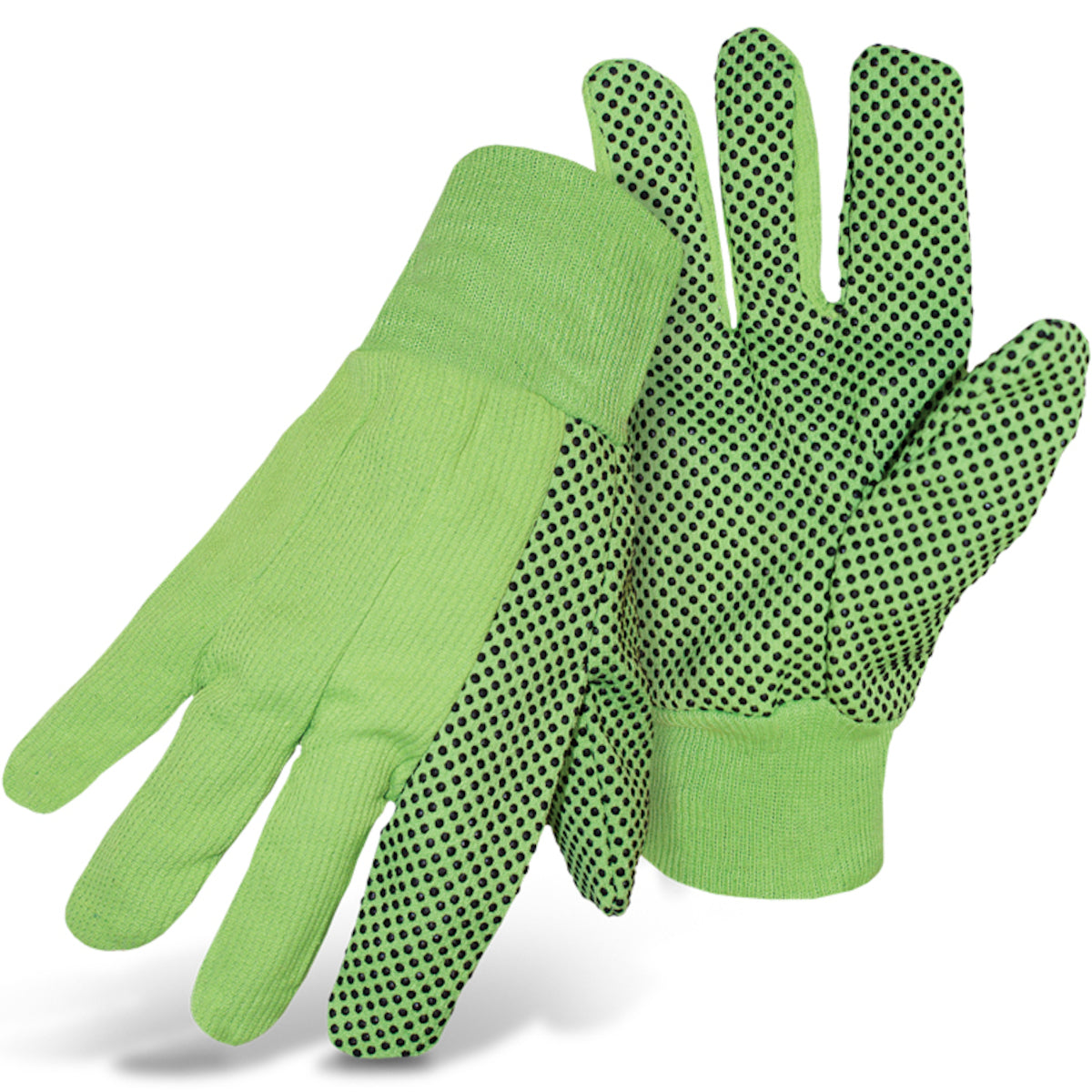 Boss Fluorescent Corded Canvas Glove with PVC Dotted Grip on Palm, Thumb and Index Finger - 10 oz. Single Palm – L