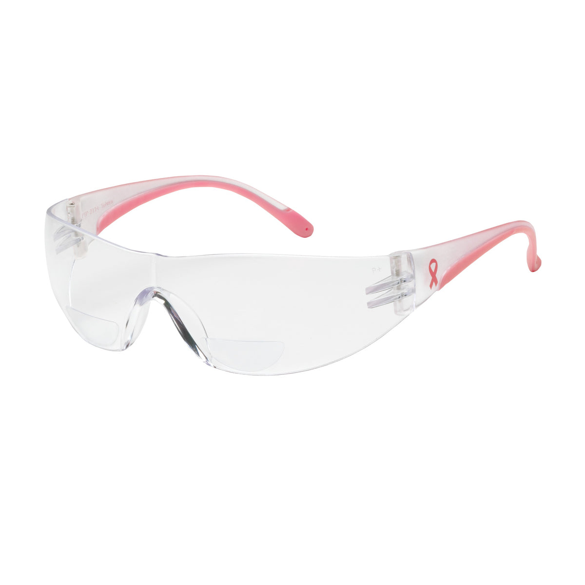 Bouton® Optical Rimless Safety Readers with Clear / Pink Temple, Clear Lens and Anti-Scratch Coating - +2.75 Diopter - Pink