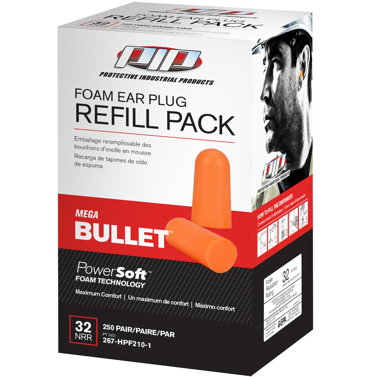 Disposable Soft Polyurethane Foam Ear Plugs - Dispenser Refill Pack (267-HPF210-1)