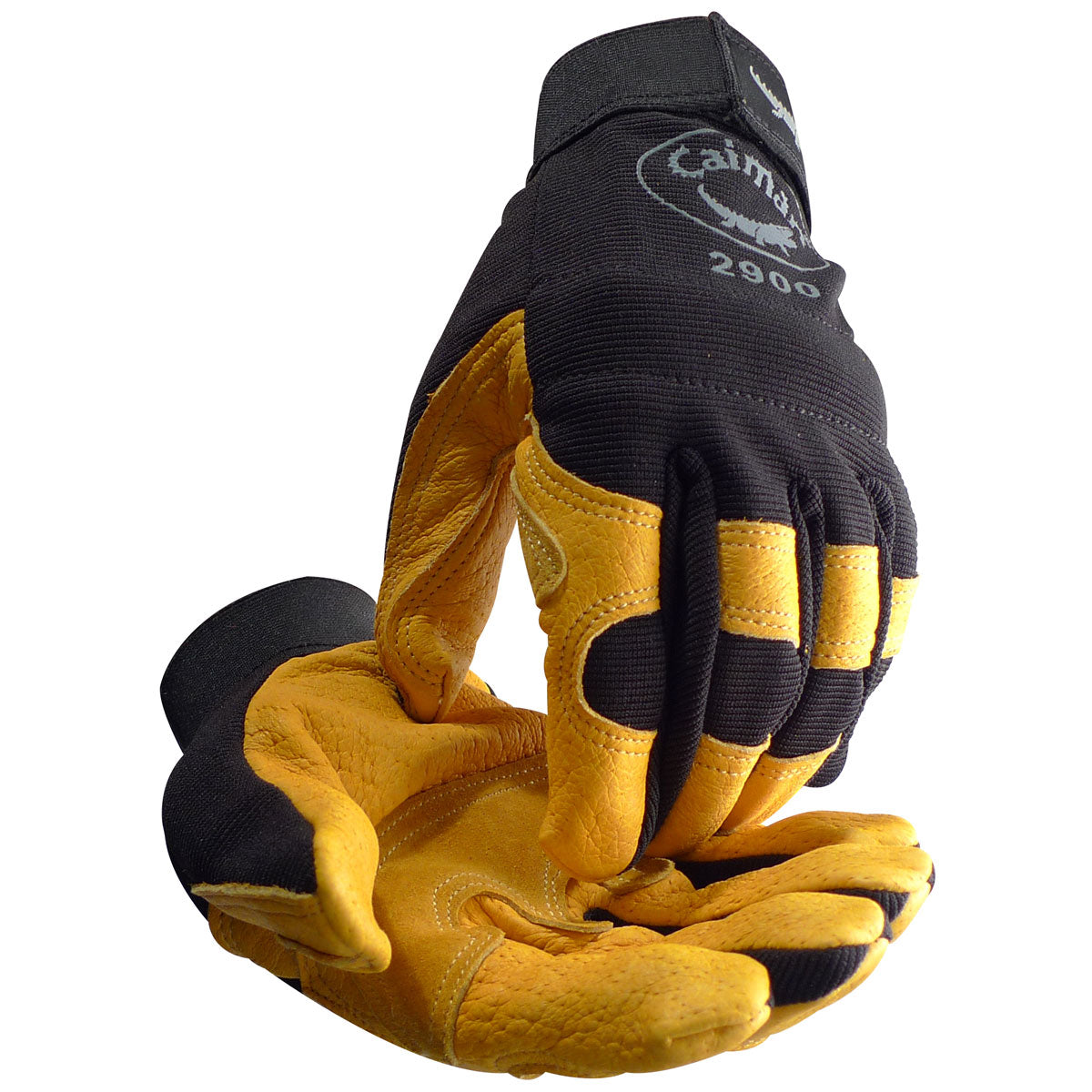 Caiman Gold Pig Grain Leather Palm with Black Spandex Back - Reinforced Leather Palm
