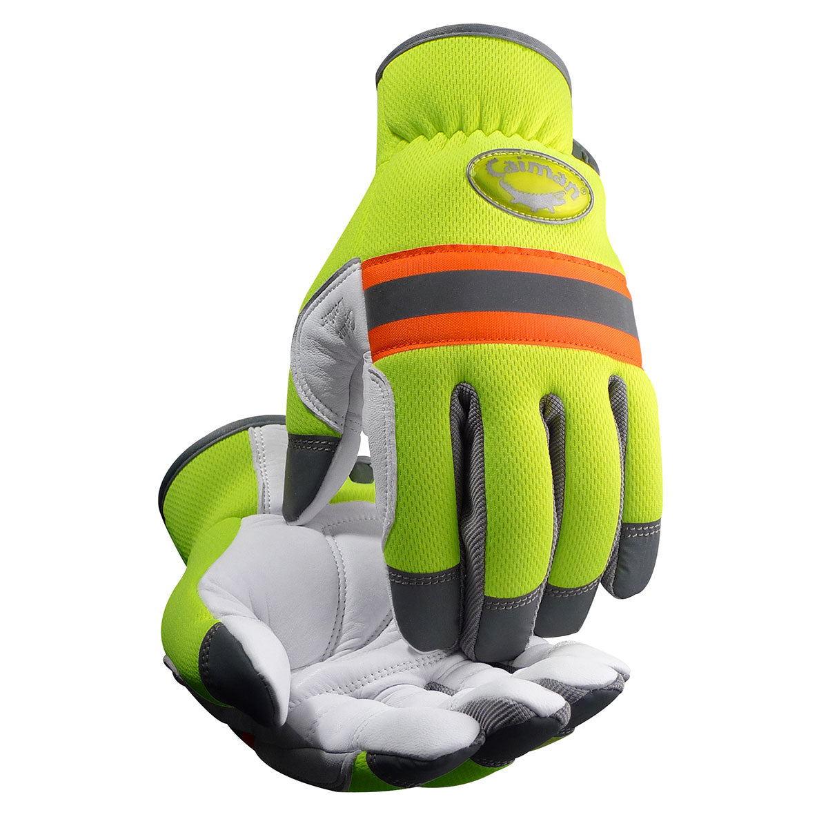 Caiman Sheep Grain Leather Palm with Hi-Vis Yellow Spandex Back and Reflective Trim - Foam Insulation