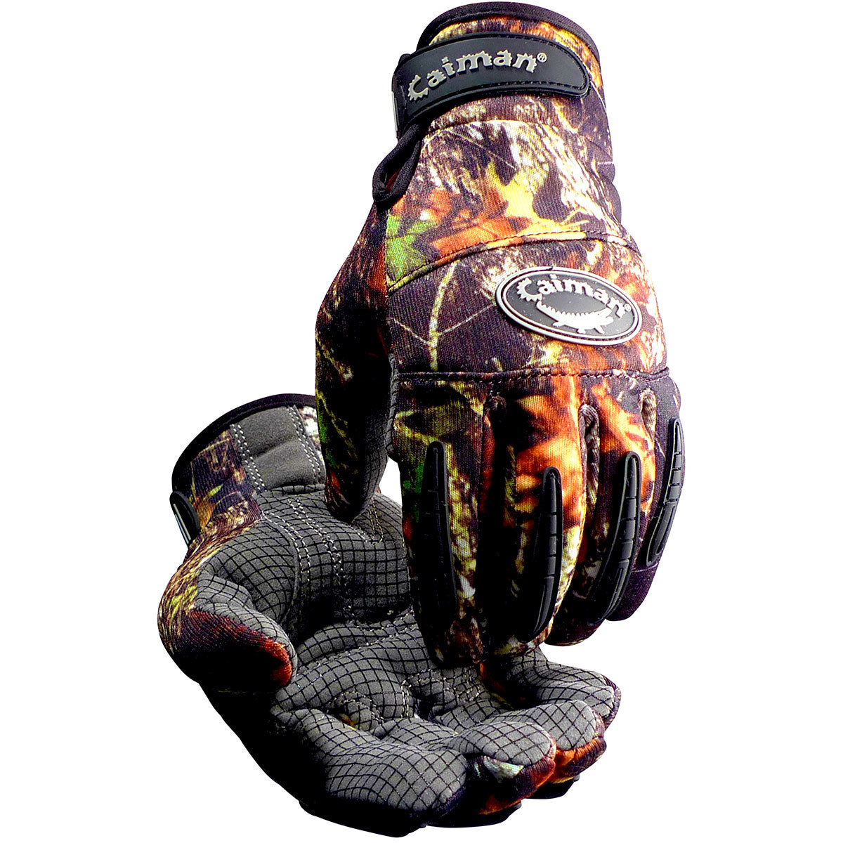 Caiman Synthetic Leather Silicone Grip Palm with Camouflage Print Fleece Back and Heatrac Insulation