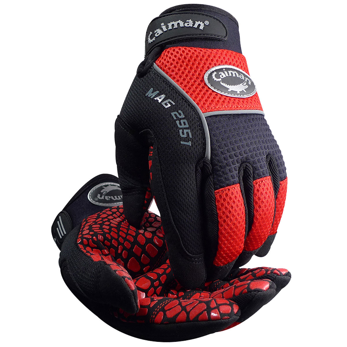 Caiman Multi-Activity Glove with Synthetic Leather Padded Palm and Red AirMesh™ Back - Silicone Grip