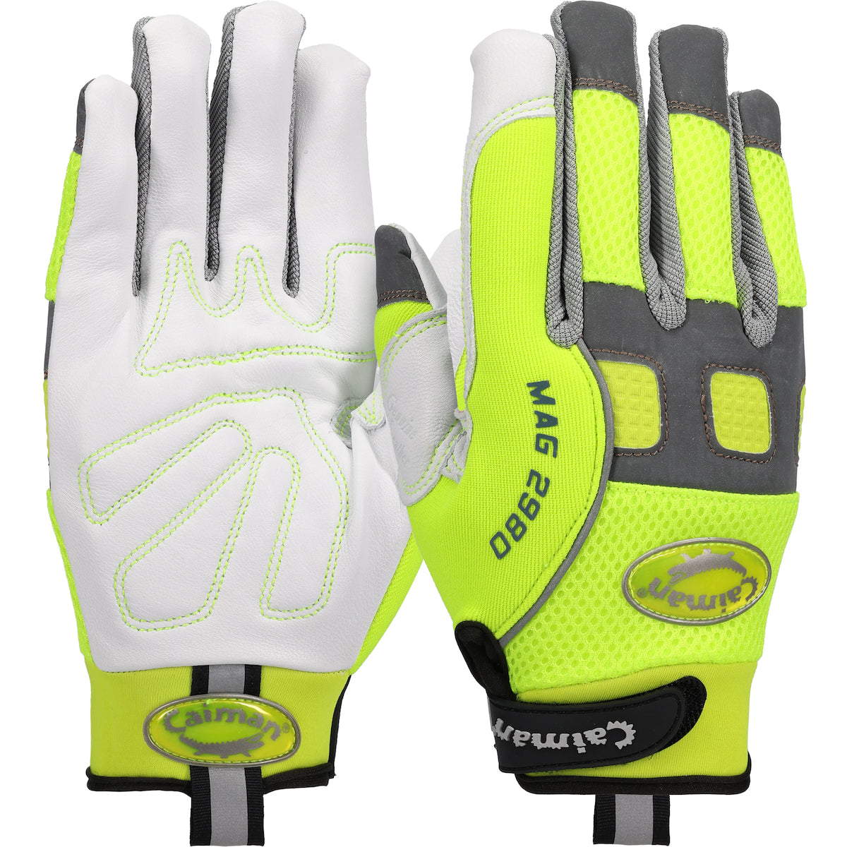 Caiman Multi-Activity Glove with White Goat Grain Leather Padded Palm and Hi-Vis Yellow AirMesh™ Back