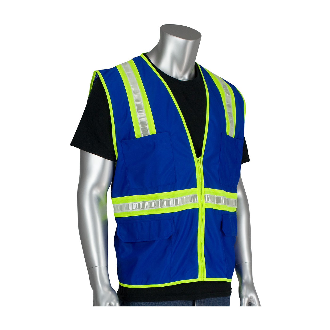Non-ANSI Surveyor's Style Safety Vest with Solid Front/Mesh Back