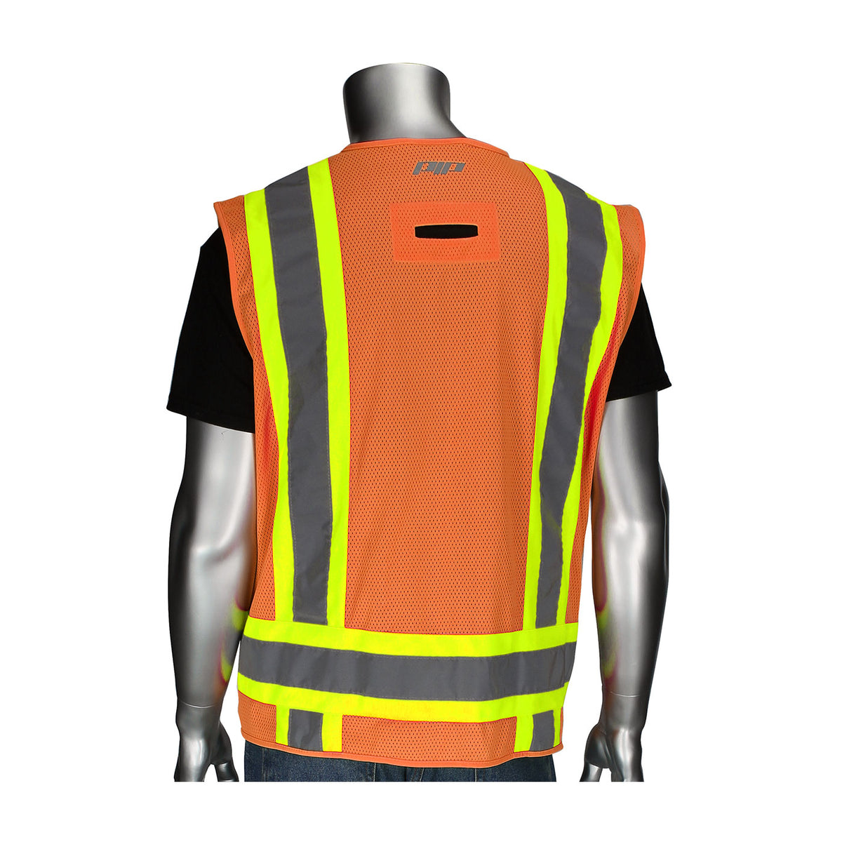 ANSI Type R Class 2 Two-Tone Eleven Pocket Surveyors Vest with Solid Front/Mesh Back  and "D" Ring Access