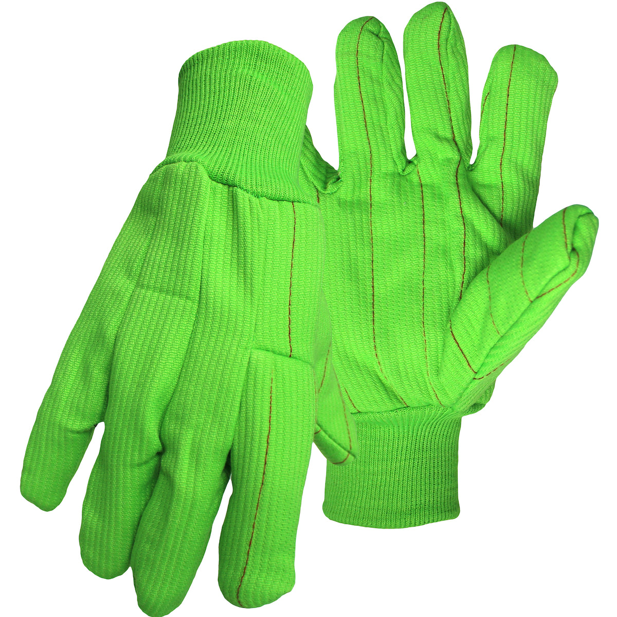 Boss Hi-Vis Polyester/Cotton Corded Double Palm Glove with Nap-In Finish - Knit Wrist – L