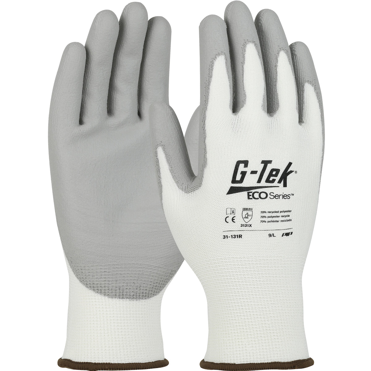 PIP Seamless Knit Recycled Yarn / Spandex Blended Glove with Polyurethane Coated Flat Grip on Palm &amp; Fingers