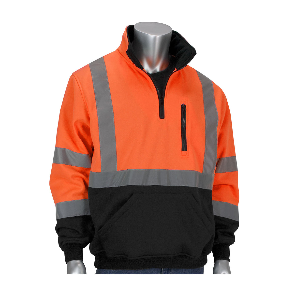 PIP® ANSI Type R Class 3 Quarter-Zip Pullover Sweatshirt with Black Bottom