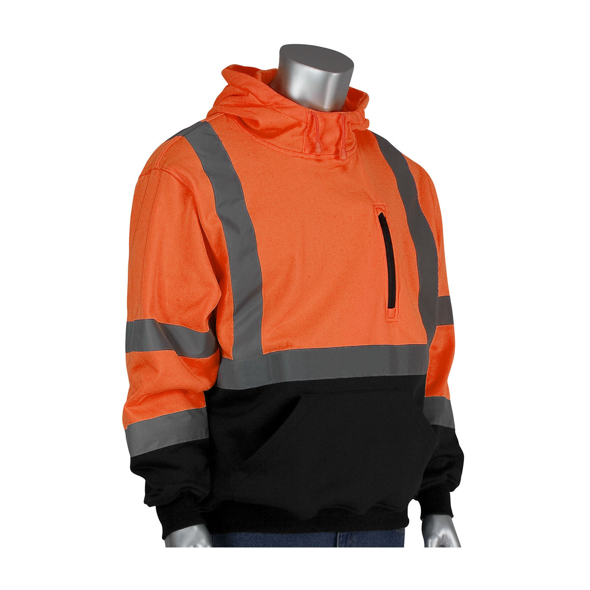 PIP ANSI Type R Class 3 Hooded Pullover Sweatshirt with Black Bottom