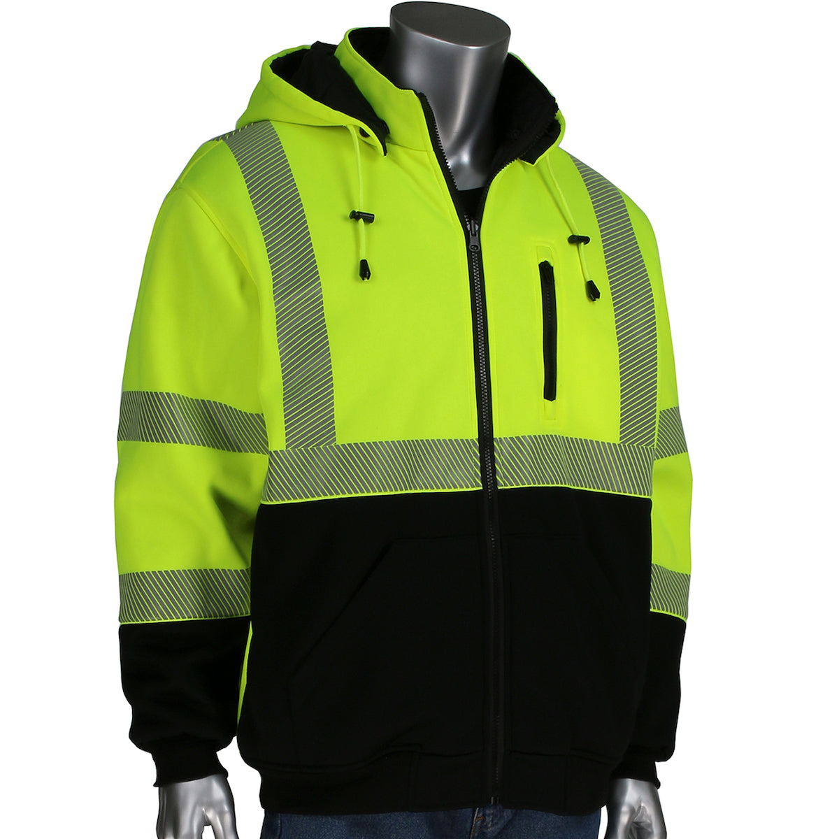 PIP ANSI Type R Class 3 Reversible Full Zip Hooded Sweatshirt with Black Bottom