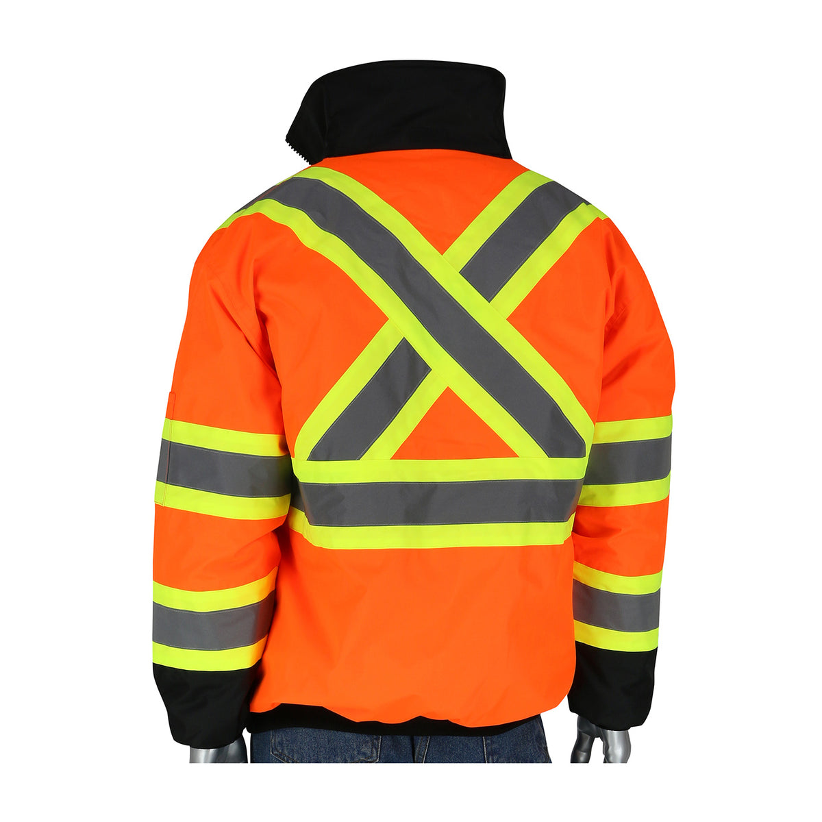 PIP ANSI Type R Class 3 and CSA Z96 Two-Tone X-Back, Black Bottom Bomber Jacket