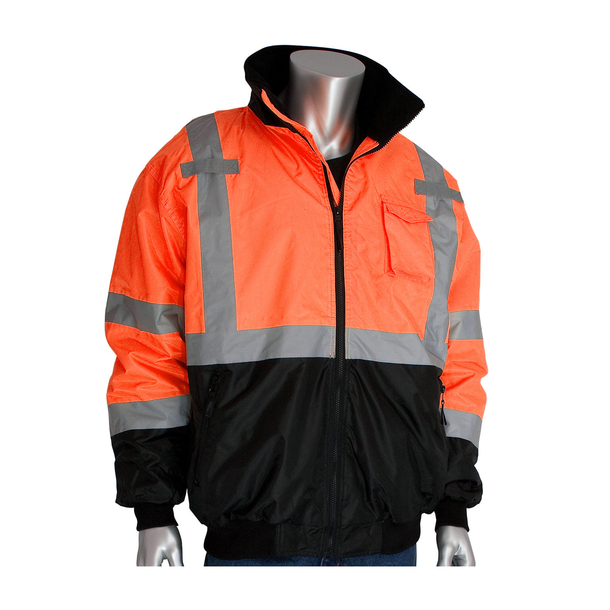 PIP ANSI Type R Class 3 Value Black Bottom Bomber Jacket with Zip-Out Fleece Liner