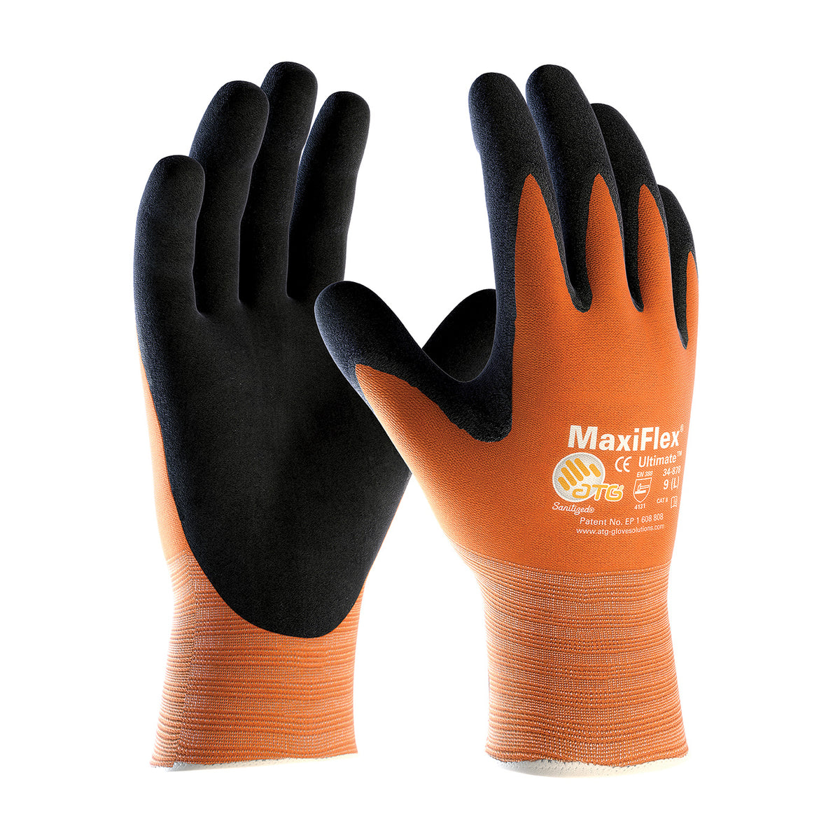 PIP Hi-Vis Seamless Knit Nylon Glove with Nitrile Coated MicroFoam Grip on Palm &amp; Fingers - Touchscreen Compatible