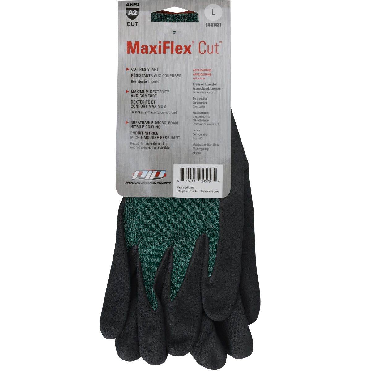 PIP Seamless Knit A2 Engineered Yarn Glove with Premium Nitrile Coated MicroFoam Grip on Palm &amp; Fingers - Touchscreen - Hang Tagged