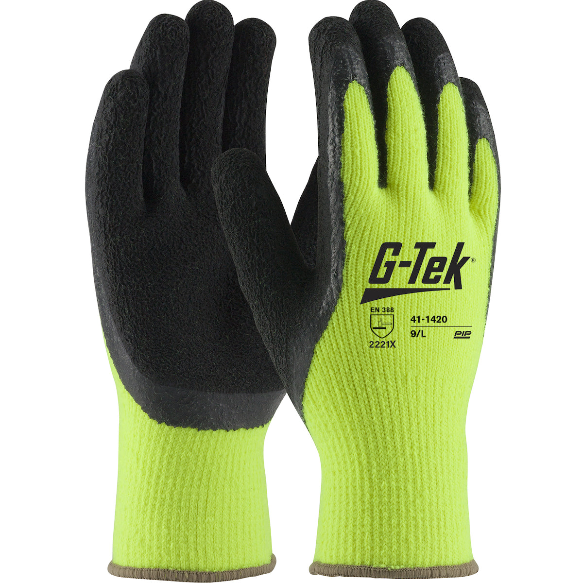 PIP Hi-Vis Seamless Knit Acrylic Glove with Latex Coated Foam Grip on Palm, Fingers & Thumb