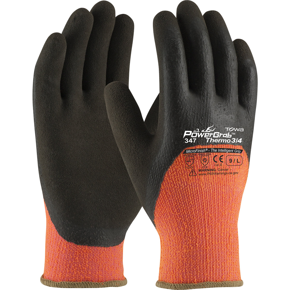 Towa Hi-Vis Seamless Knit Acrylic Terry Glove with Latex MicroFinish Grip on Palm, Fingers & Knuckles