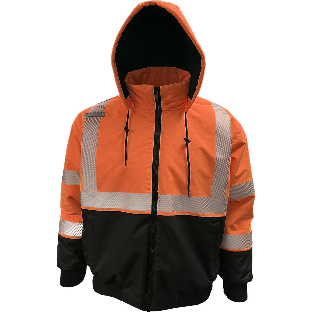Reflective Apparel ANSI Type R Class 3 Water-Resistant Bomber Jacket with Breakaway Snap Off Hood