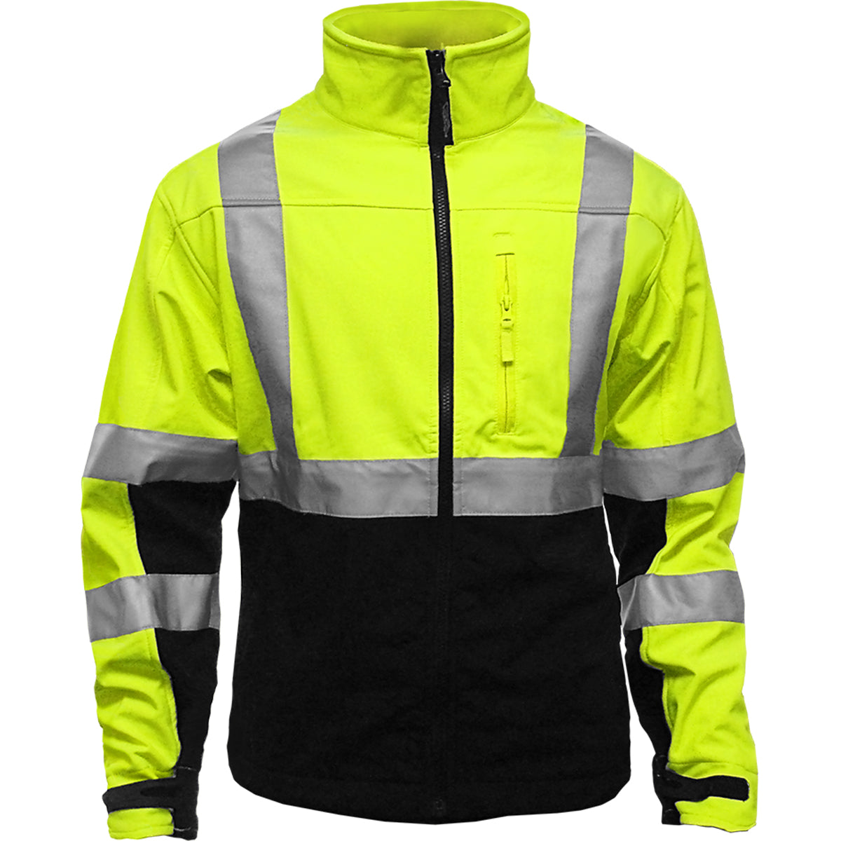 Reflective Apparel ANSI Type R Class 3 Black Bottom Soft Shell Jacket with Brushed Fleece Lining