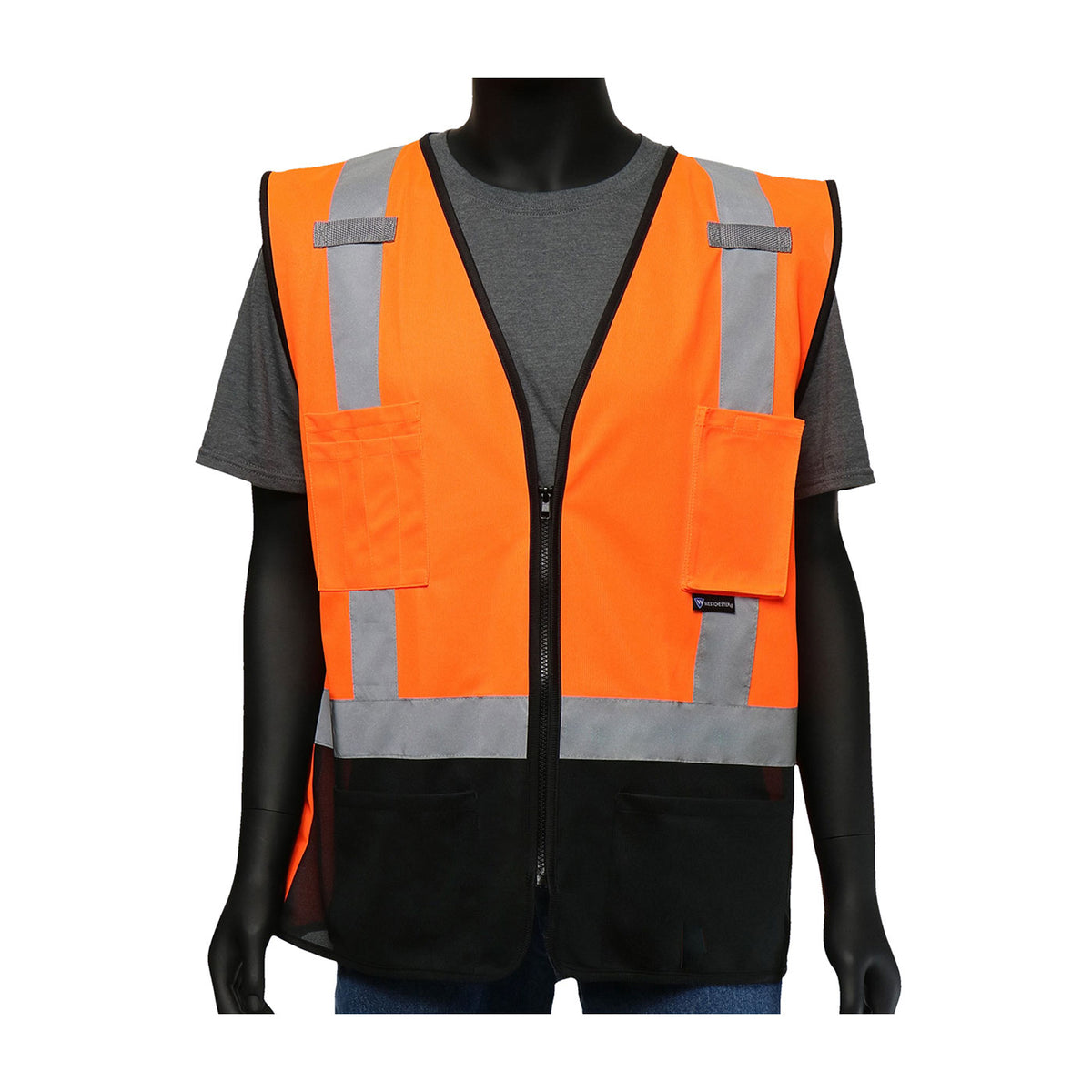 ANSI Type R Class 2 Five Pocket Solid Vest with Black Bottom Front (47212)