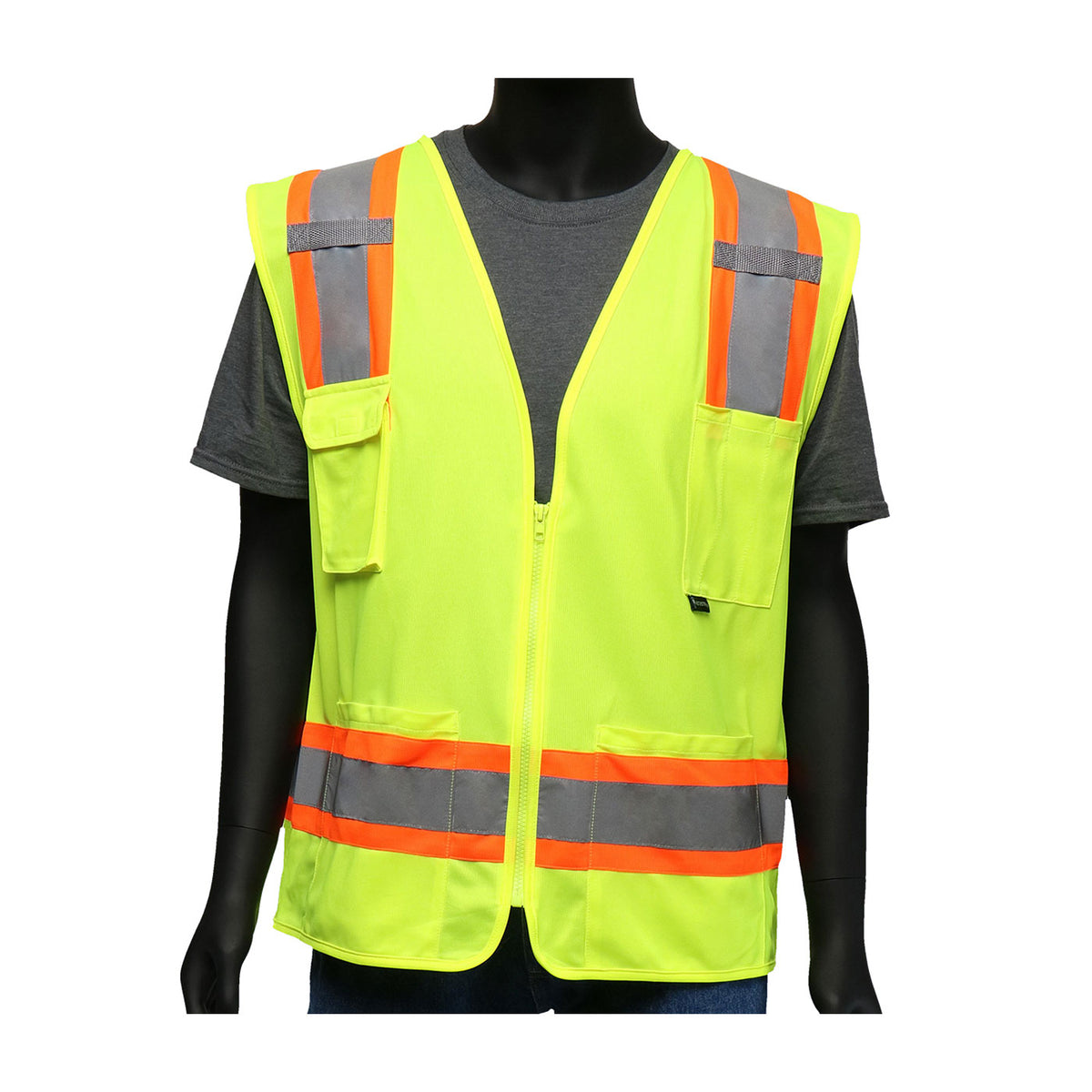 ANSI Type R Class 2 Two-Tone Mesh Vest with Solid Front/Mesh Back and "D" Ring Access