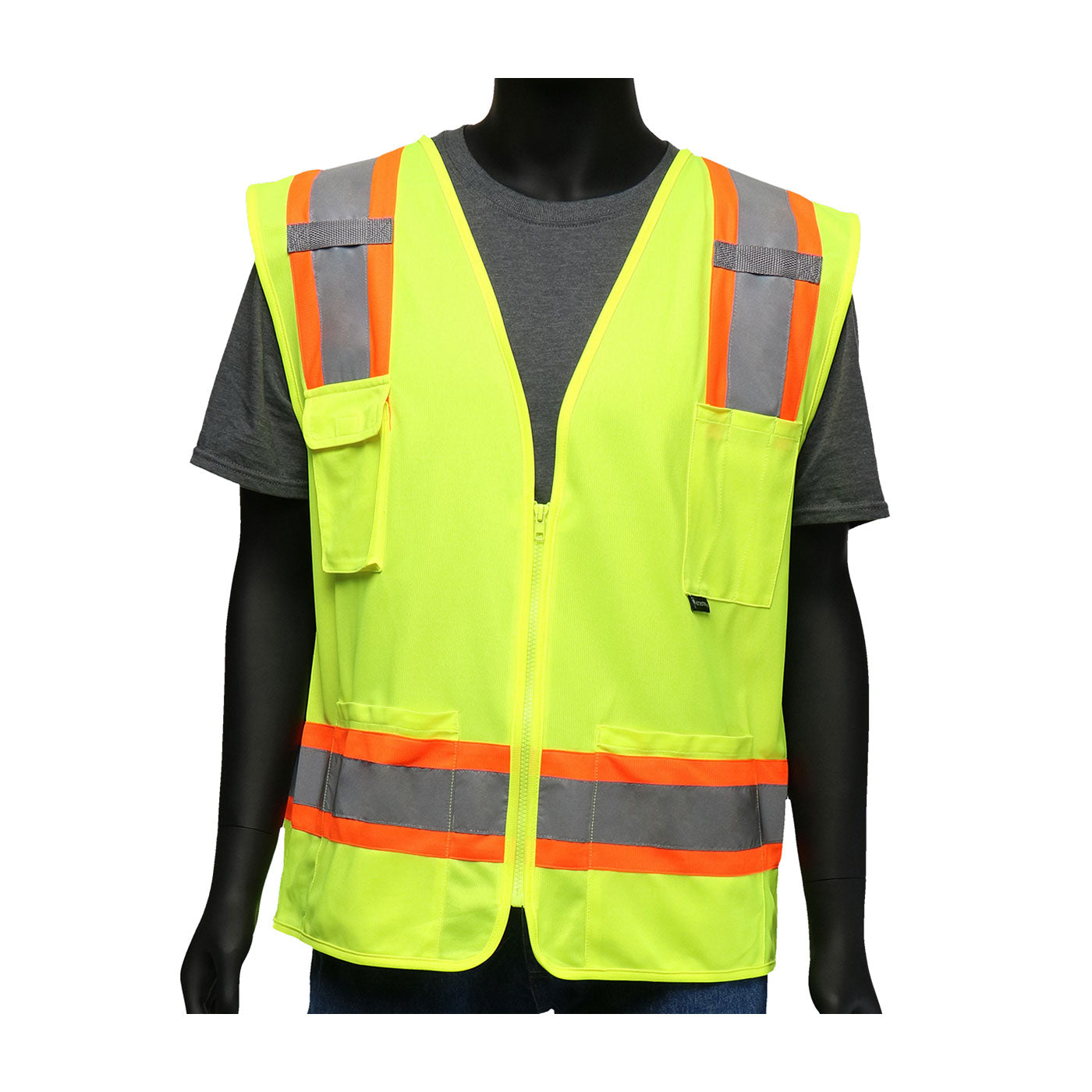 ANSI Type R Class 2 Two-Tone Mesh Vest with Solid Front/Mesh Back and "D" Ring Access