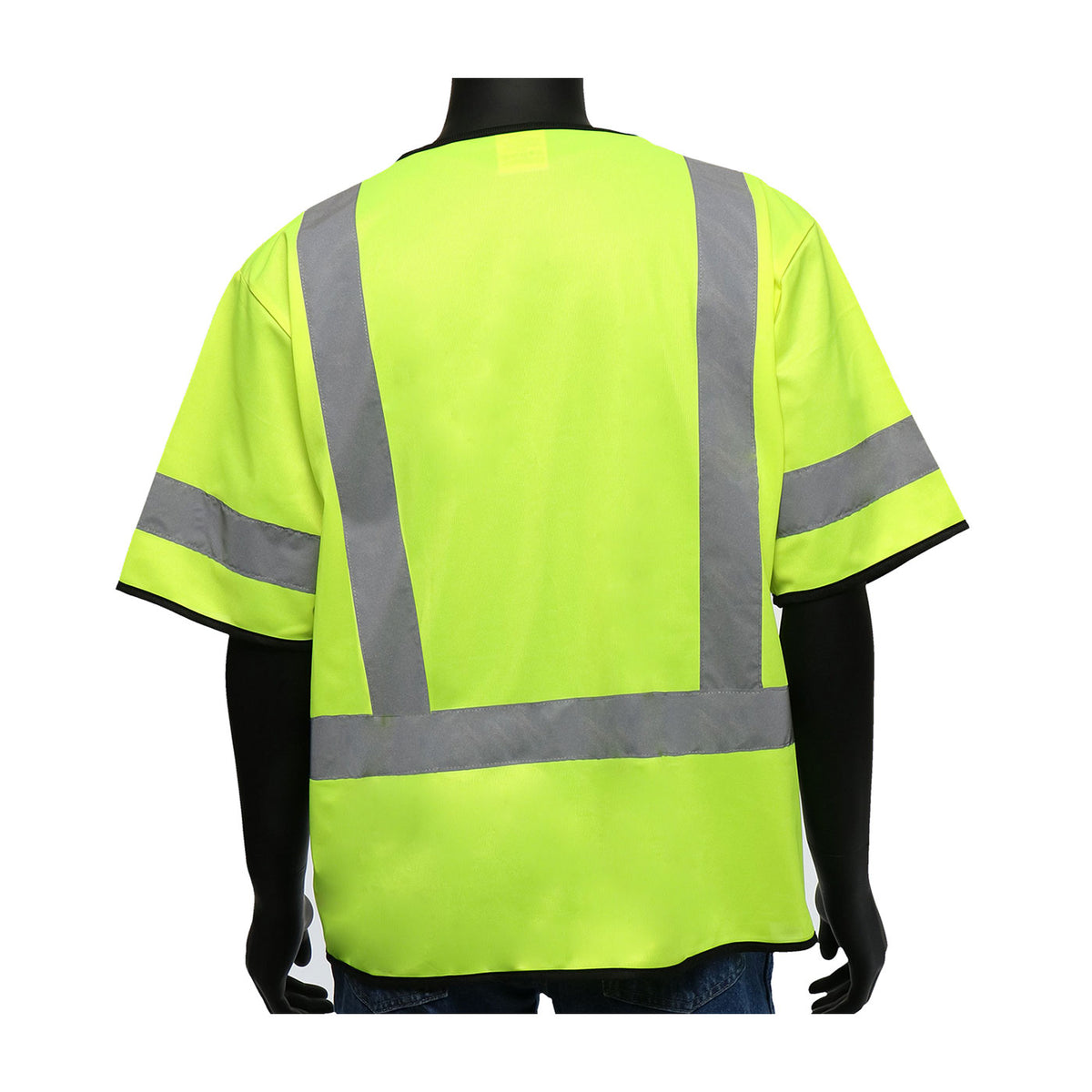 ANSI Type R Class 3 Five Pocket Solid Front/Mesh Back Vest with Black Bottom Front