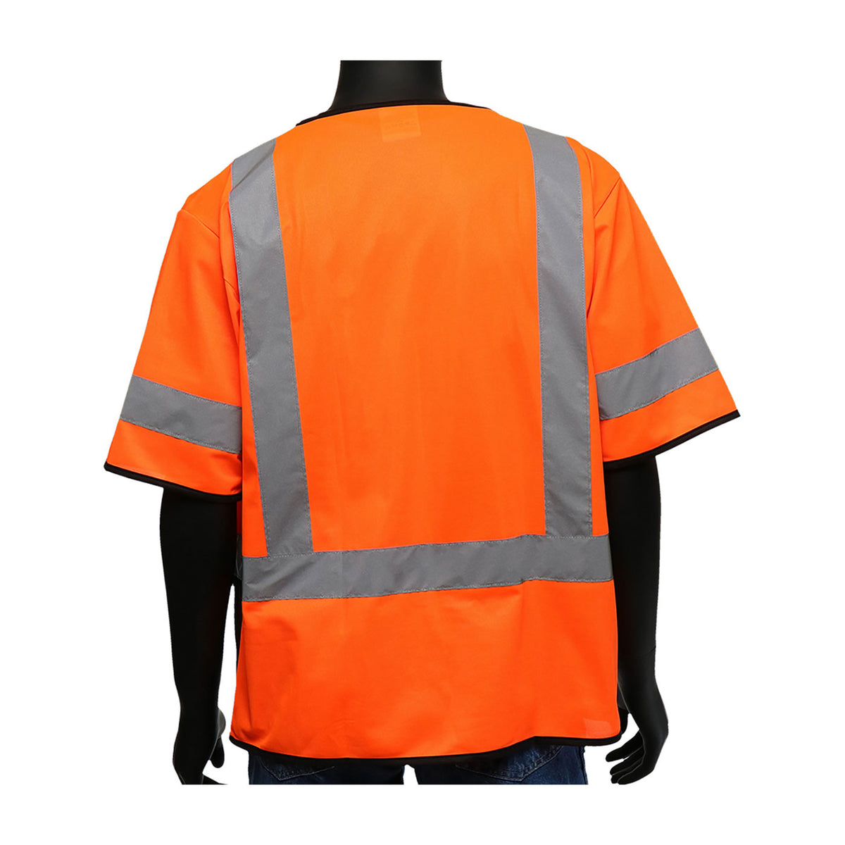 ANSI Type R Class 3 Five Pocket Solid Front/Mesh Back Vest with Black Bottom Front (47305)
