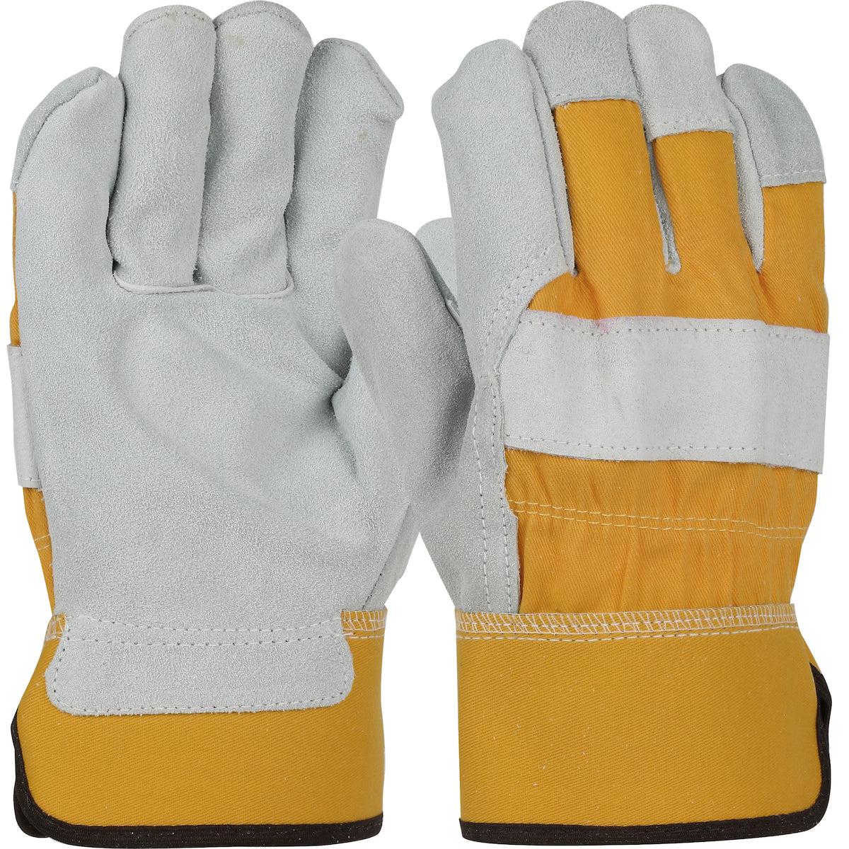 PIP Superior Grade Split Cowhide Leather Palm Glove with Canvas Back - Rubberized Safety Cuff