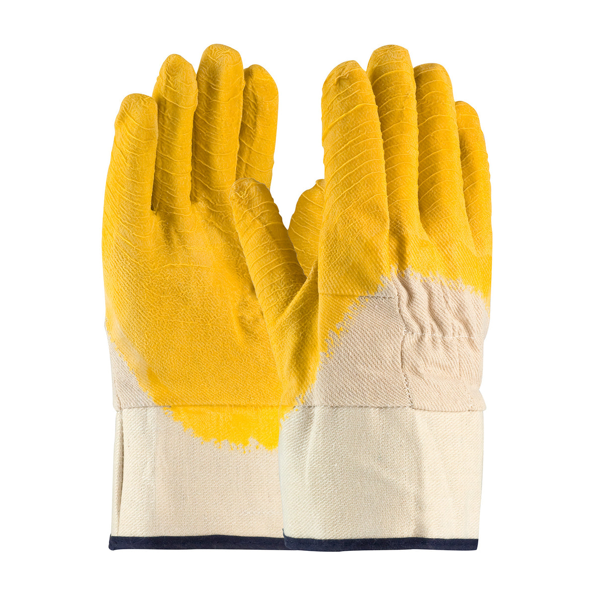 PIP Latex Coated Glove with Canvas Liner and Crinkle Finish on Palm, Fingers & Knuckles - Rubberized Safety Cuff – MENS