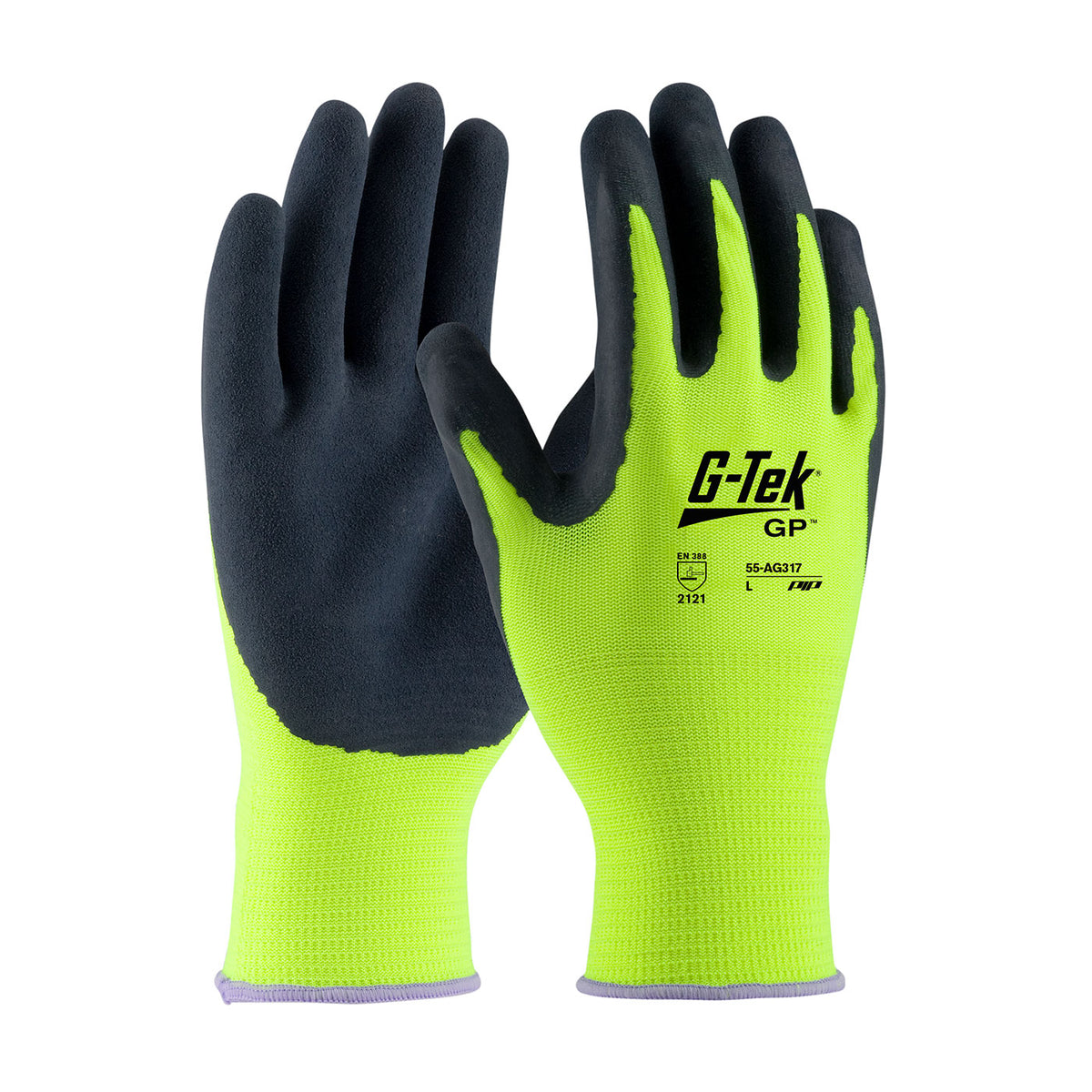 PIP Hi-Vis Seamless Knit Polyester Glove with Latex Coated MicroSurface Grip on Palm &amp; Fingers