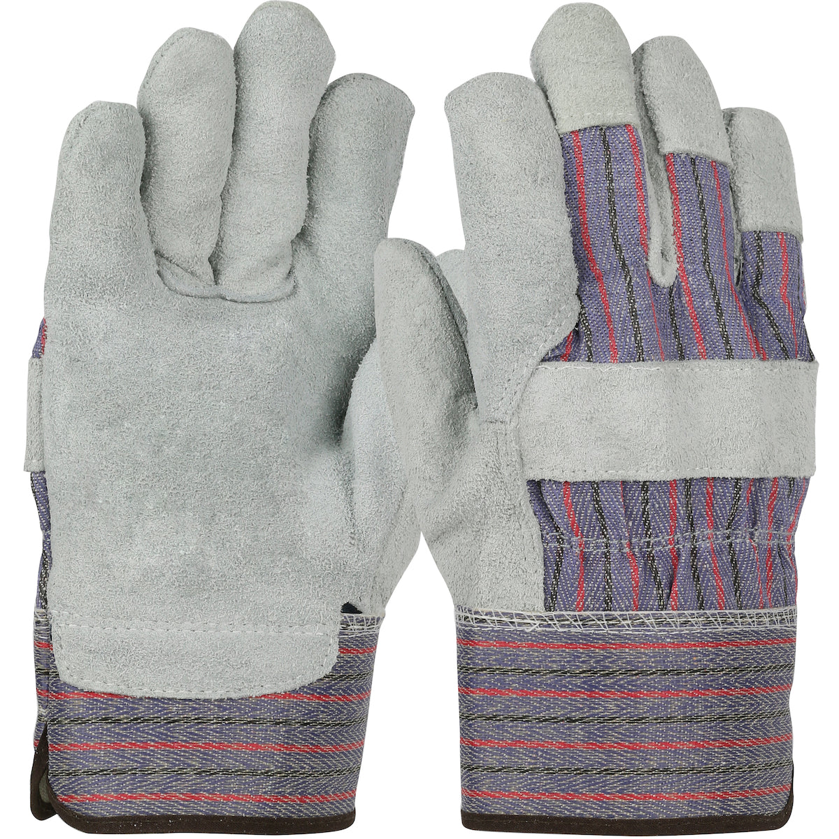 PIP Economy Grade Split Cowhide Leather Palm Glove with Fabric Back - Rubberized Safety Cuff