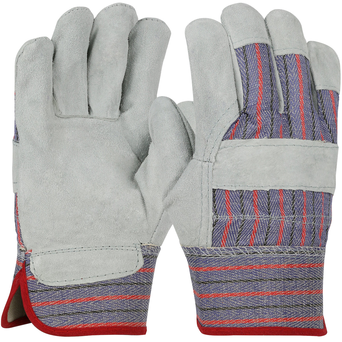 PIP Economy Grade Split Cowhide Leather Palm Glove with Fabric Back - Rubberized Safety Cuff - Ladies