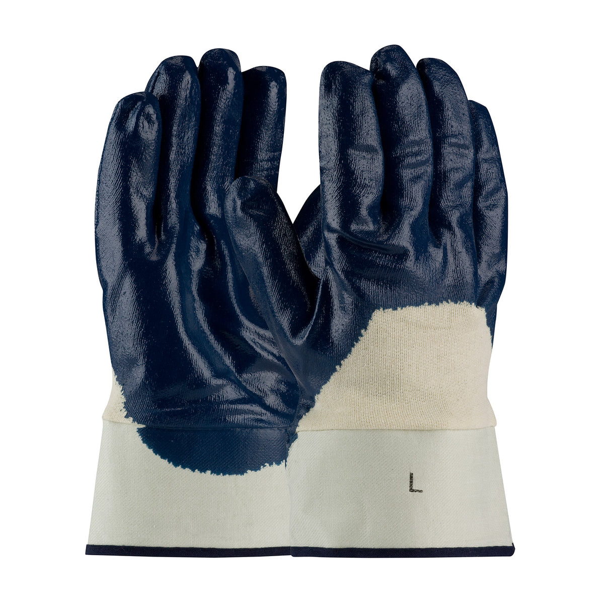 PIP Nitrile Dipped Glove with Jersey Liner and Smooth Finish on Palm, Fingers & Knuckles - Plasticized Safety Cuff – L