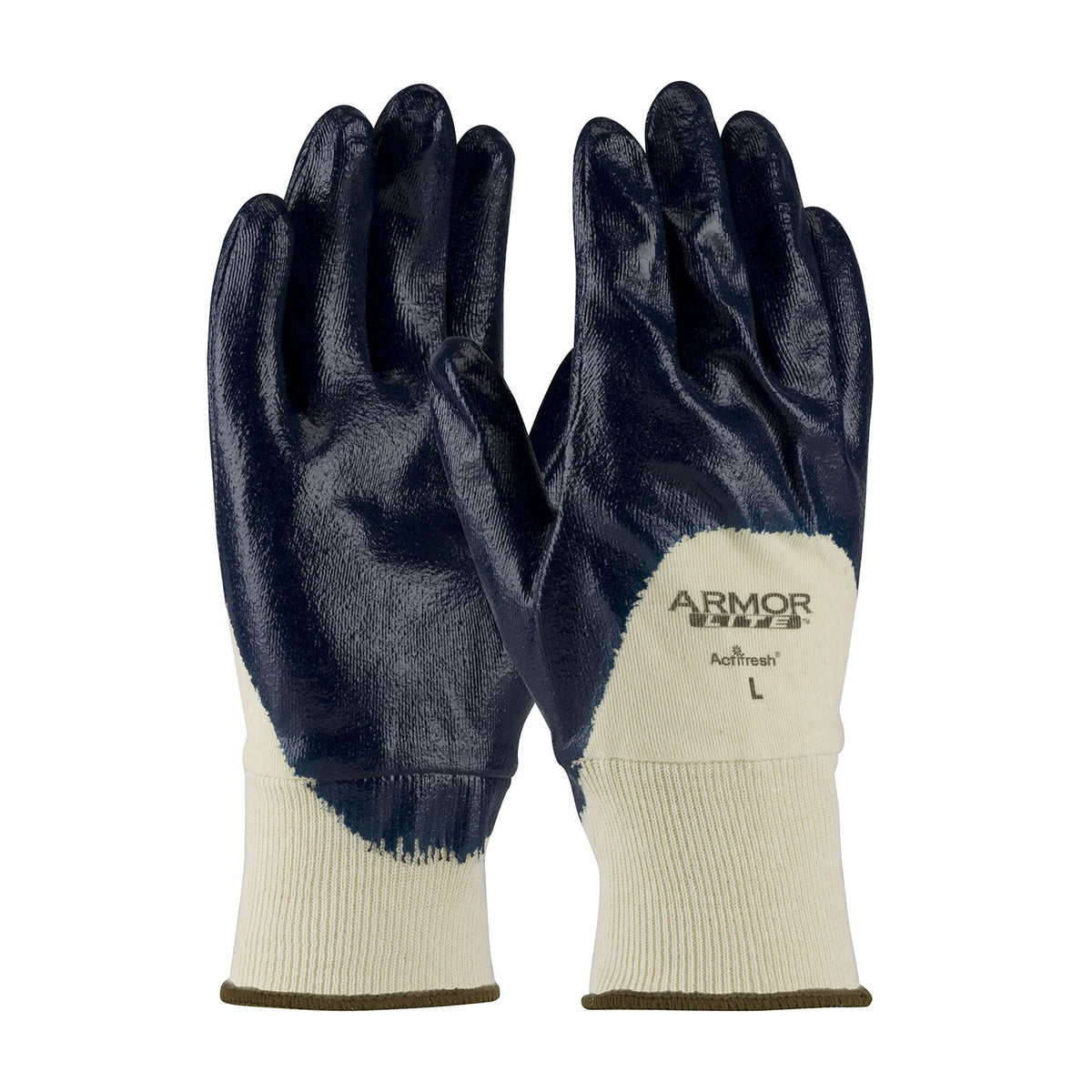 PIP Nitrile Dipped Glove with Interlock Liner and Textured Finish on Palm, Fingers &amp; Knuckles - Knit Wrist