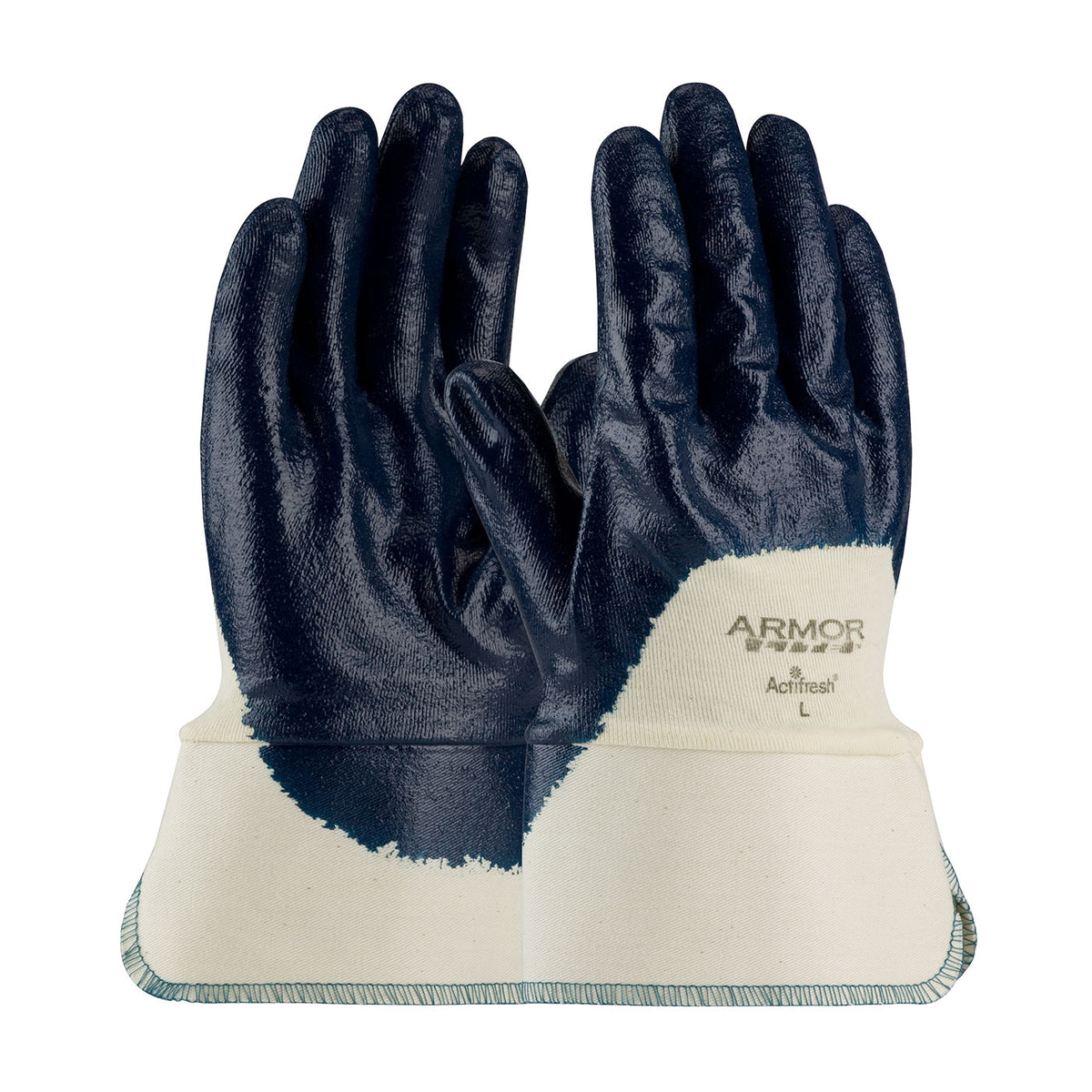 PIP Nitrile Dipped Glove with Interlock Liner and Textured Finish on Palm, Fingers &amp; Knuckles - Safety Cuff