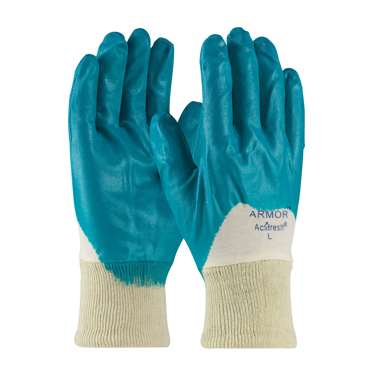 PIP Nitrile Dipped Glove with Interlock Liner and Smooth Finish on Palm, Fingers &amp; Knuckles - Knit Wrist