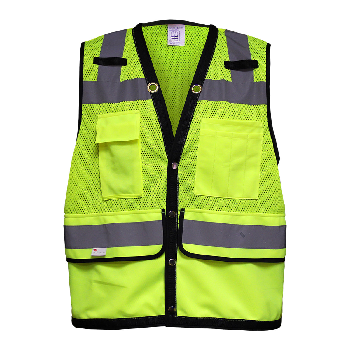 ANSI Type R Class 2 Twelve Pocket Mesh Surveyors Vest with Black Trim