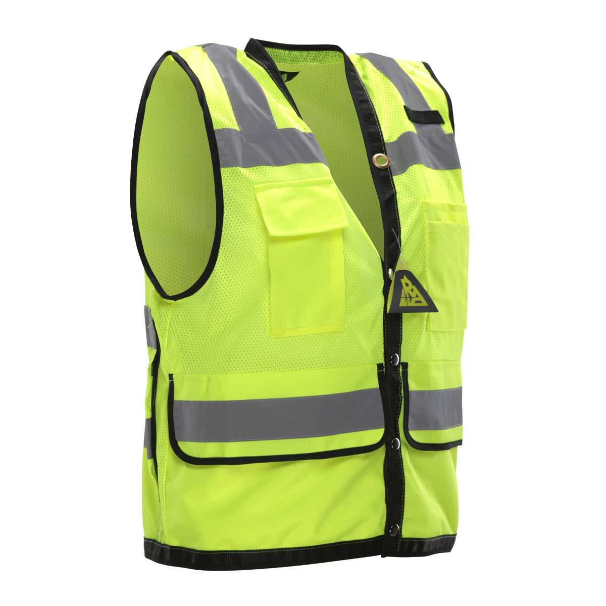 ANSI Type R Class 2 Twelve Pocket Mesh Surveyors Vest with Black Trim